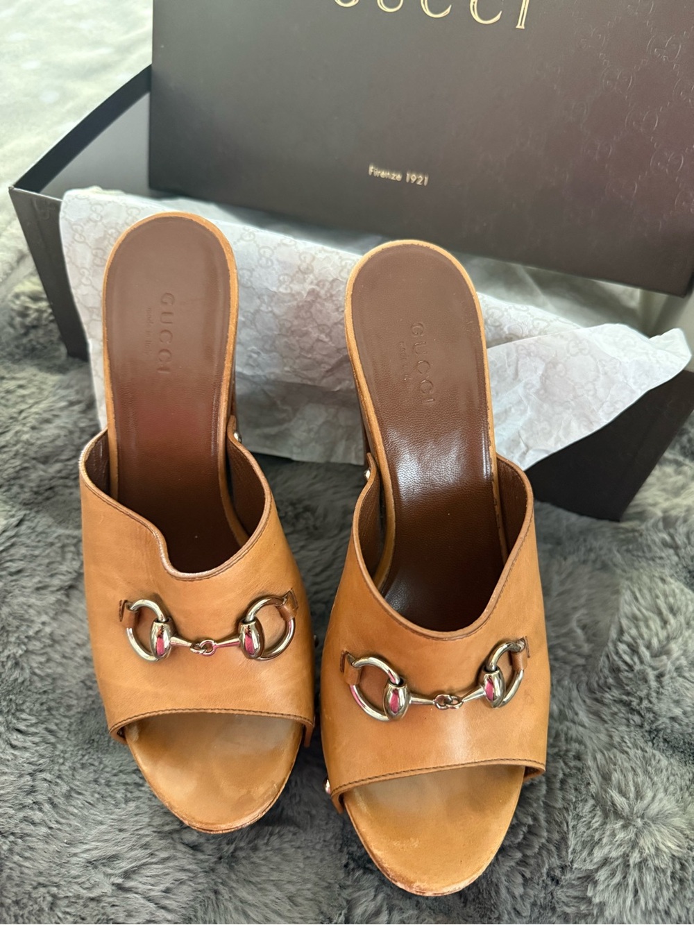 Gucci Tan Leather Open-Toe Mule with Horsebit Hardware